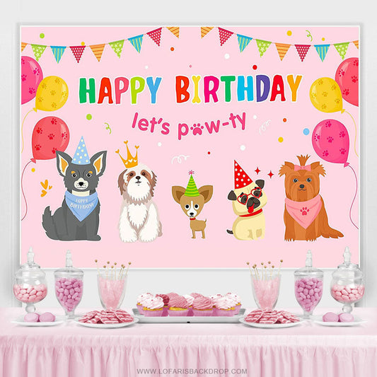 Lofaris Pink Puppy Dog Balloon Pet Party Birthday Backdrop