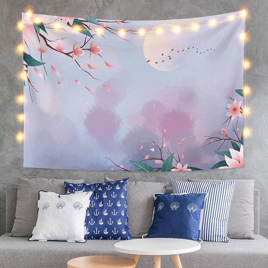 Lofaris Pink Purple Moon Floral Painting Style Custom Tapestry