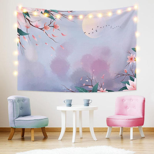 Lofaris Pink Purple Moon Floral Painting Style Custom Tapestry