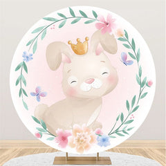 Lofaris Pink Rabbit With Crown Floral Butterfly Circle Backdrop