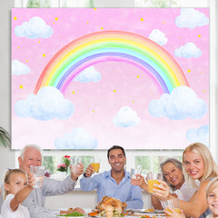Lofaris Pink Rainbow Sky Sloud Star Girl Birthday Party Backdrop