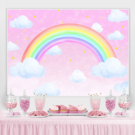 Lofaris Pink Rainbow Sky Sloud Star Girl Birthday Party Backdrop
