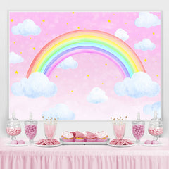 Lofaris Pink Rainbow Sky Sloud Star Girl Birthday Party Backdrop