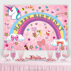 Lofaris Pink Rainbow Sweet Unicorn Theme Girls Birthday Backdrop