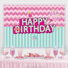 Lofaris Pink Ripple And Green Stripe Happy Birthday Backdorp