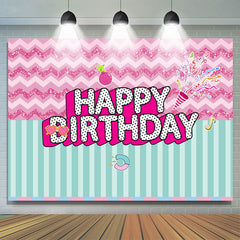 Lofaris Pink Ripple And Green Stripe Happy Birthday Backdorp