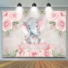 Lofaris Pink Rose Baby Elephant Shower Backdrop for Girl