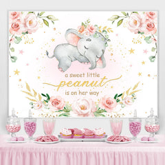 Lofaris Pink Rose Baby Elephent Shower Backdrop for Girl