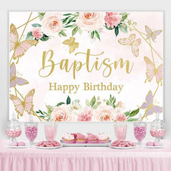 Lofaris Pink Rose Butterfly Birthday Photo Backdrop for Girl