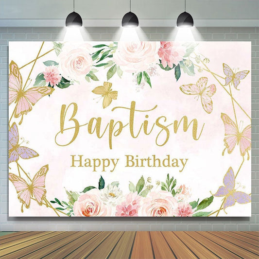 Lofaris Pink Rose Butterfly Birthday Photo Backdrop for Girl