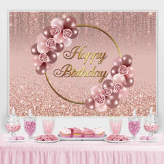 Lofaris Pink Rose Glitter Floral Balloon Backdrop for Girls