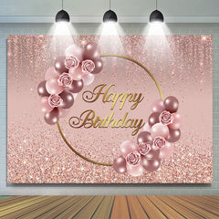 Lofaris Pink Rose Glitter Floral Balloon Backdrop for Girls