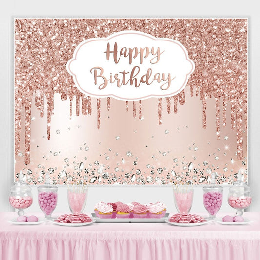 Lofaris Pink Rose Golden Birthday Party Backdrop with Diamonds