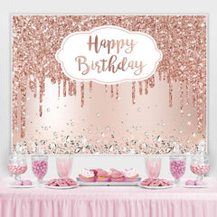 Lofaris Pink Rose Golden Birthday Party Backdrop with Diamonds