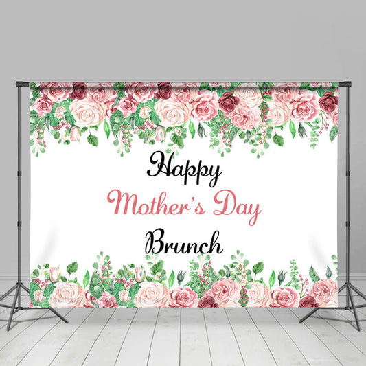 Lofaris Pink Rose Green Leaves Happy Mothers Day Brunch Backdrop