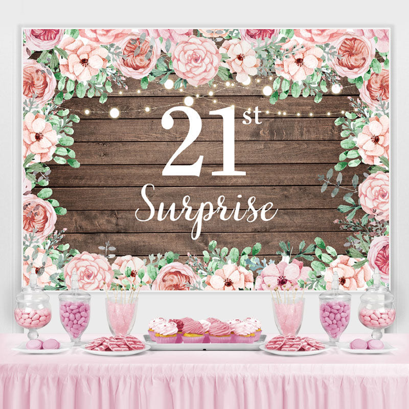Lofaris Pink Flowers Wooden Wall Girl 21st Birthday Backdrop