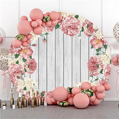 Lofaris Pink Roses Custom Round Wood Backdrop For Decoration