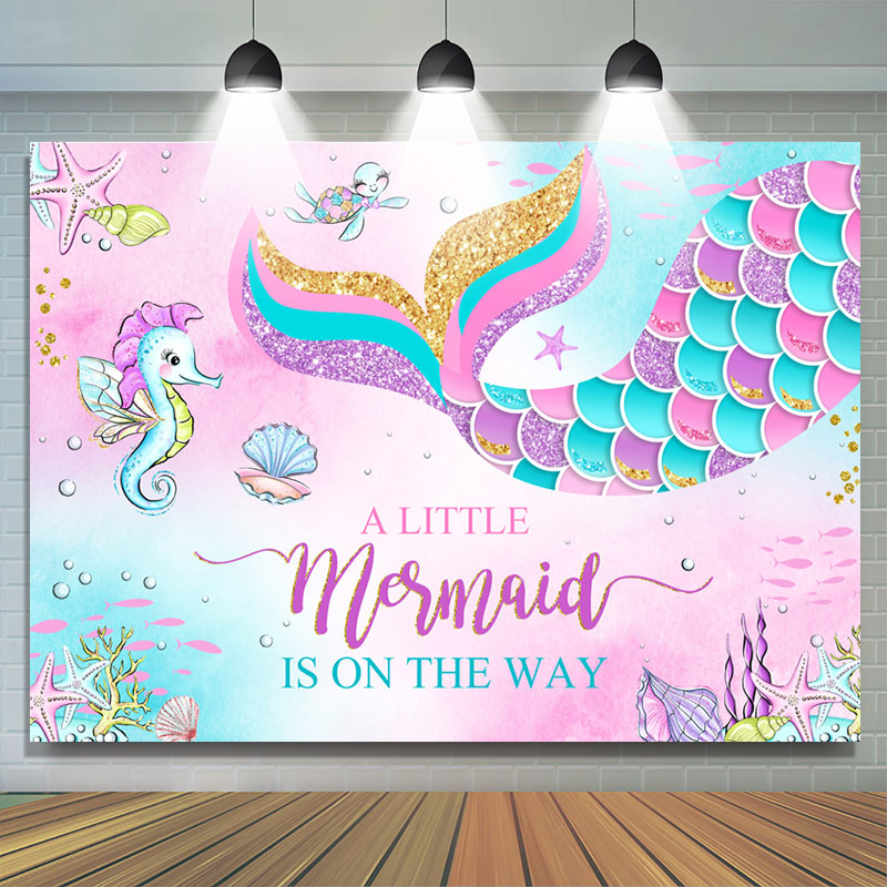 Lofaris Pink Sea Glitter Mermaid Baby Shower Party Backdrop