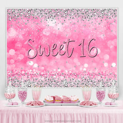 Lofaris Pink Silver Diamond Glitter Sweet 16 Birthday Backdrop