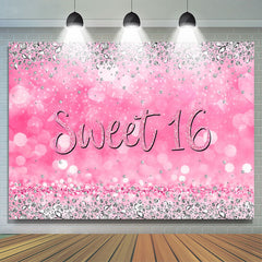 Lofaris Pink Silver Diamond Glitter Sweet 16 Birthday Backdrop