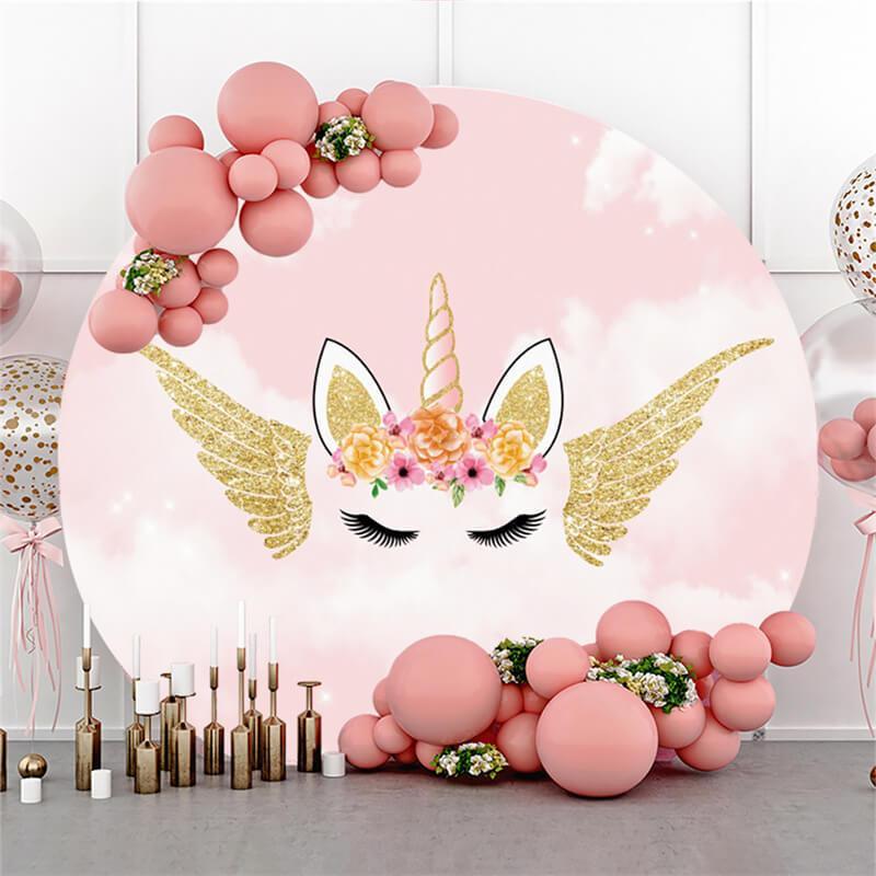 Lofaris Pink Sky Unicorn With Wings Circle Birthday Backdrop