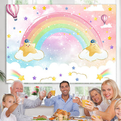 Lofaris Pink Sky With Rainbow And Clouds Birthday Backdrop