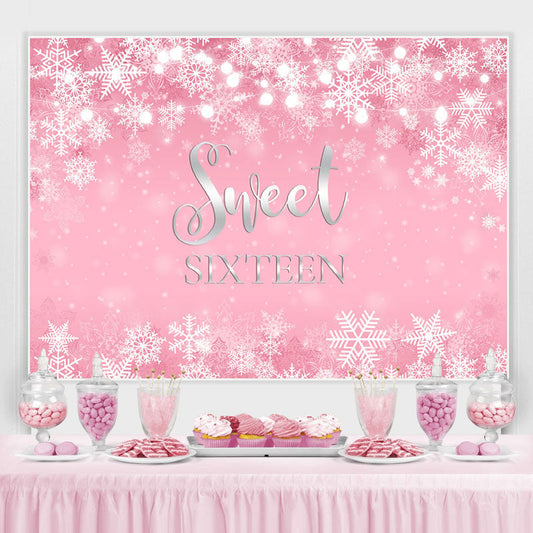 Lofaris Pink Snowflake Winter Girl Sweet Sixteen Birthday Backdrop