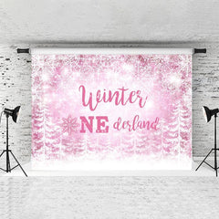 Lofaris Pink Snowflake Winter Onederland Birthday Backdrops for Girl