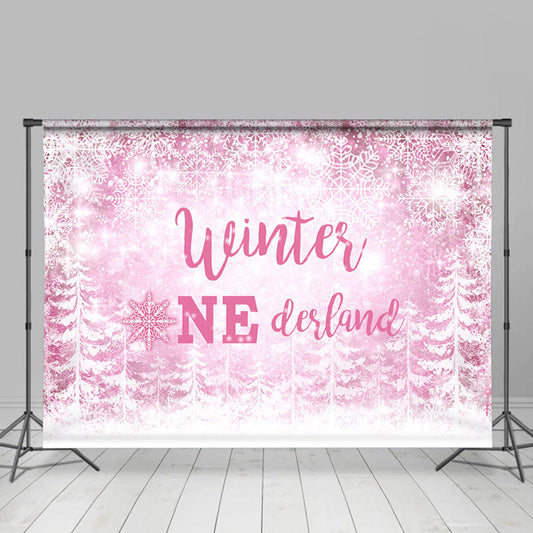 Lofaris Pink Snowflake Winter Onederland Birthday Backdrops for Girl