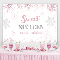 Lofaris Pink Snowflakes Sweet Sixteen Happy Birthday Backdrop