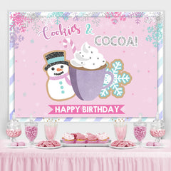 Lofaris Pink Snowy Cup and Snow Man Happy Birthday Backdrop