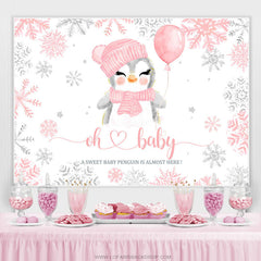 Lofaris Pink Snowy Winter With Pigeon Baby Shower Backdrop