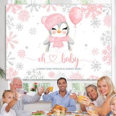 Lofaris Pink Snowy Winter With Pigeon Baby Shower Backdrop