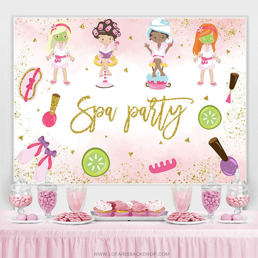 Lofaris Pink Spa Party Happy Birthday Backdrop For Girls