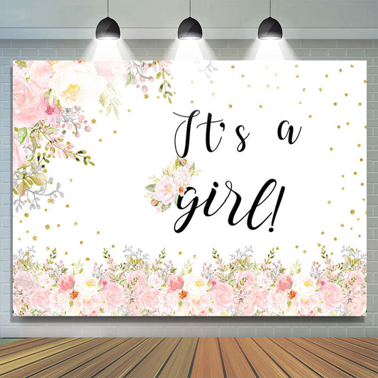 Lofaris Pink Spring Floral Its A Girl Baby Shower Backdrop