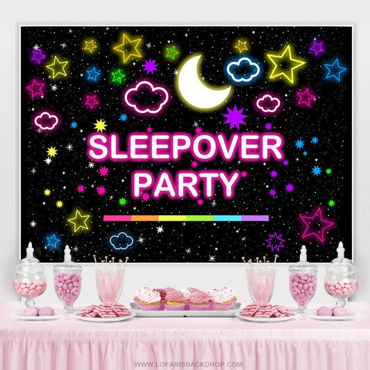 Lofaris Pink Starry Moonnight Sleepover Party Birthday Backdrop