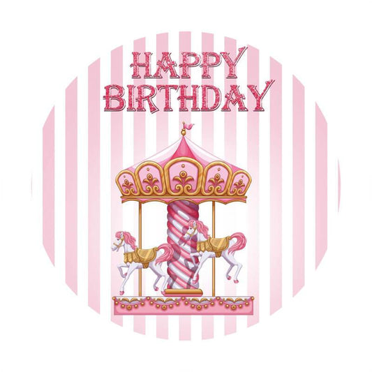 Lofaris Pink Stripe Round Happy Birthday Backdrop For Girl