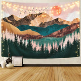 Load image into Gallery viewer, Lofaris Pink Sun Forest Mountain Abstract Landscape Wall Tapestry