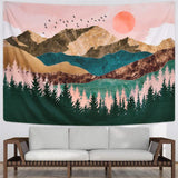 Load image into Gallery viewer, Lofaris Pink Sun Forest Mountain Abstract Landscape Wall Tapestry