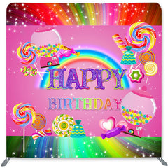 Lofaris Pink Sweet Candy Double-Sided Backdrop for Birthday