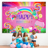 Load image into Gallery viewer, Lofaris Pink Sweet Candy Girls Happy Birthday Party Backdrop