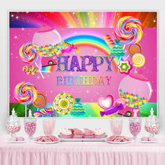 Lofaris Pink Sweet Candy Girls Happy Birthday Party Backdrop
