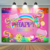 Load image into Gallery viewer, Lofaris Pink Sweet Candy Girls Happy Birthday Party Backdrop
