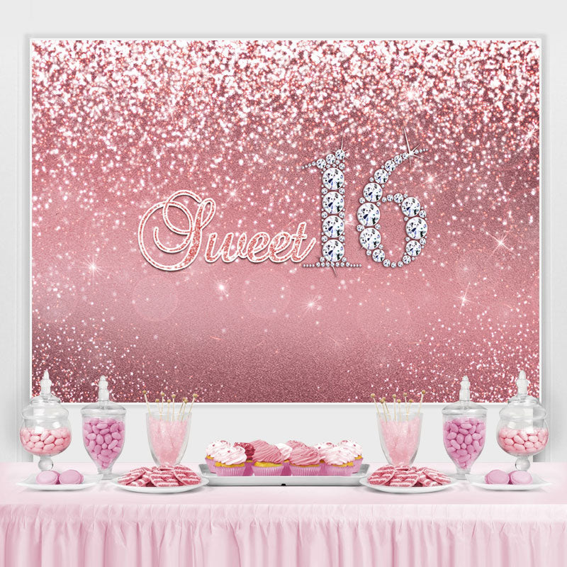 Lofaris Pink Sweet Diamond 16 Happy Birthday Backdrop Girls