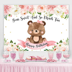 Lofaris Pink Teddy Bears and Blooming Flowers Birthday Backdrop