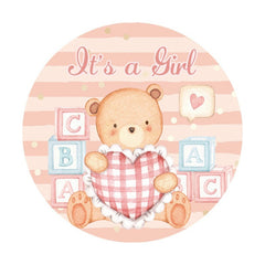 Lofaris Pink Teddy Hold Pillow Theme Circle Baby Shower Backdrop