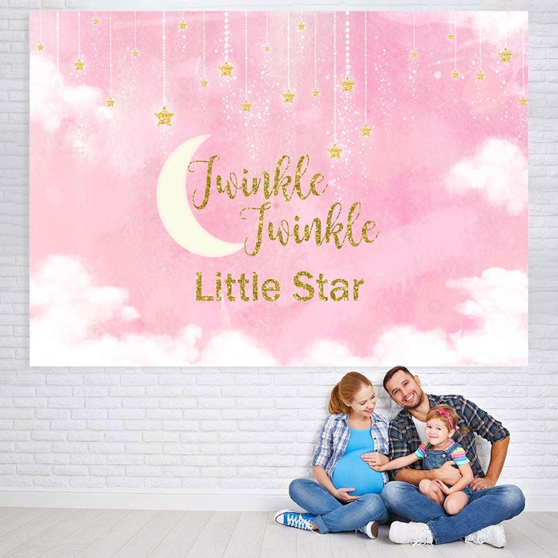 Lofaris Pink Twinkle Little Star Baby Shower Backdrop