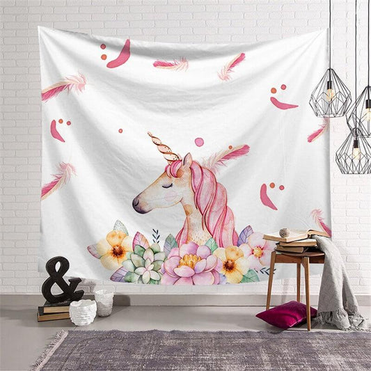 Lofaris Pink Unicorn And Flower Room Decoration Wall Tapestry