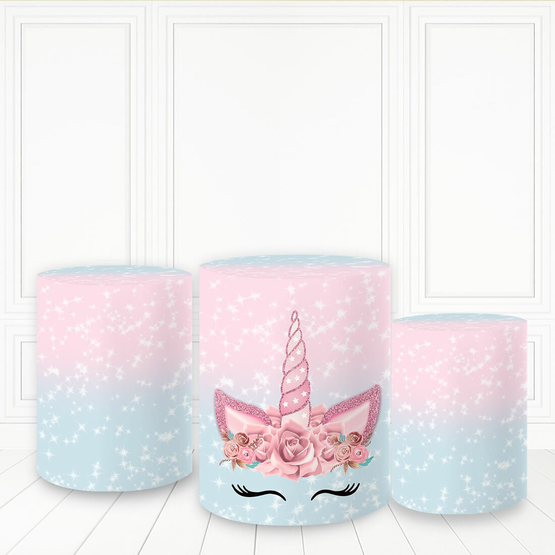 Lofaris Pink Unicorn Cake Table Cover Blue Theme Pillar Wrap