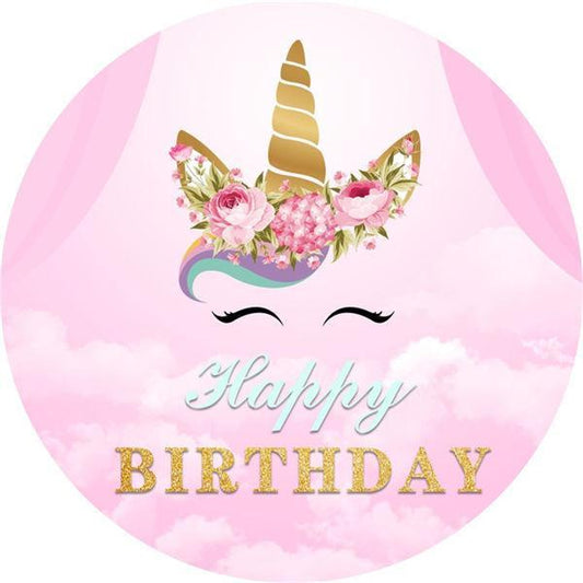 Lofaris Pink Unicorn Circle Happy Birthday Backdrop For Girl